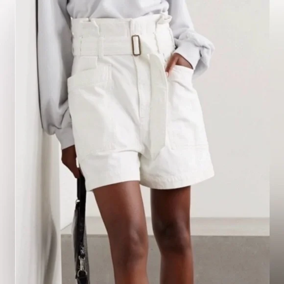 Agolde Celia White Paperbag Belted Denim Women’s Shorts — White size 27 - Picture 2 of 12